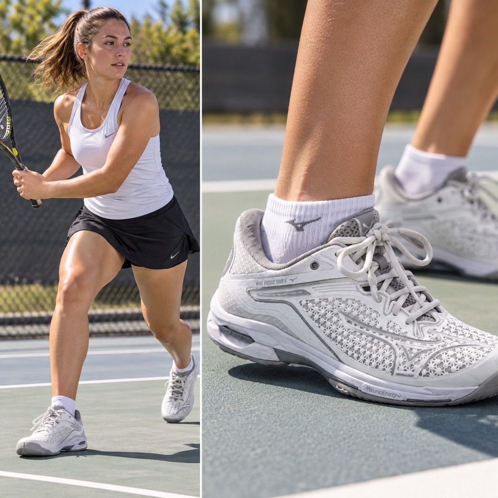 Mizuno Wave Exceed Tour 4 Women Tennis Shoes White Grey Athletic Sneakers